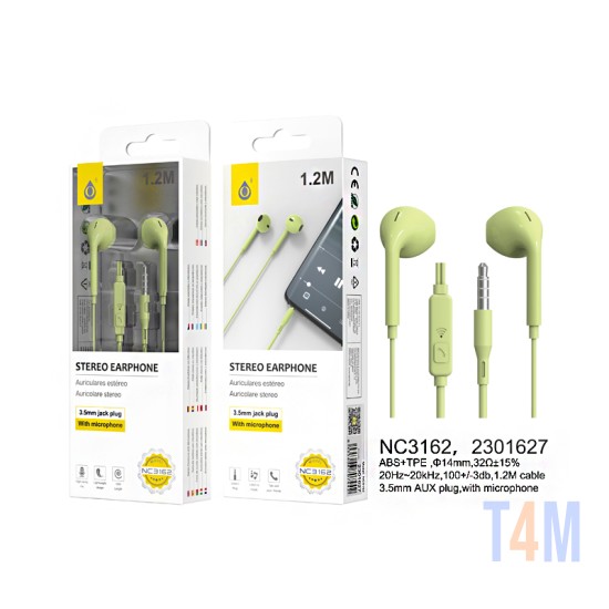 ONEPLUS EARPHONES NC3162 VE WITH MICROPHONE AND MULTIFUNCTIONAL BUTTON 1.2M GREEN